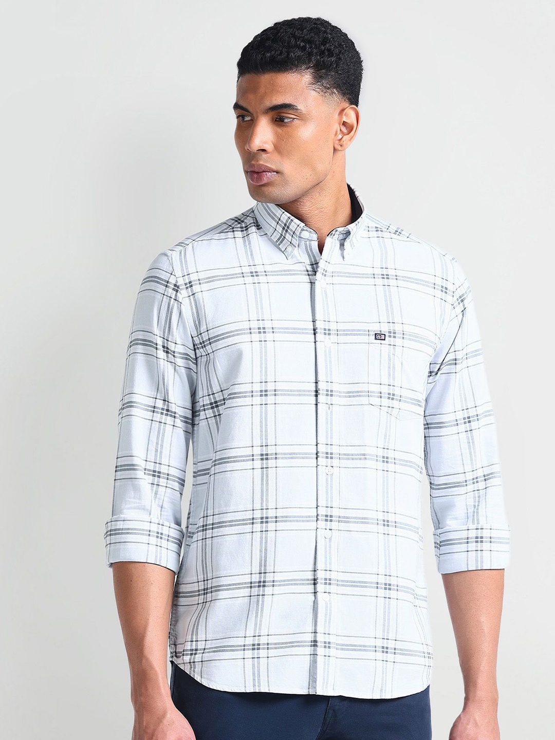 

Arrow Sport Men Slim Fit Tartan Checks Opaque Checked Casual Shirt, Grey