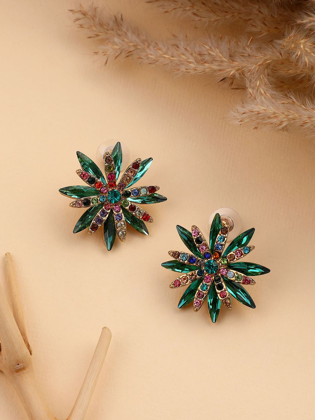 

SOHI Gold-Plated Floral The Chicory Studs, Green