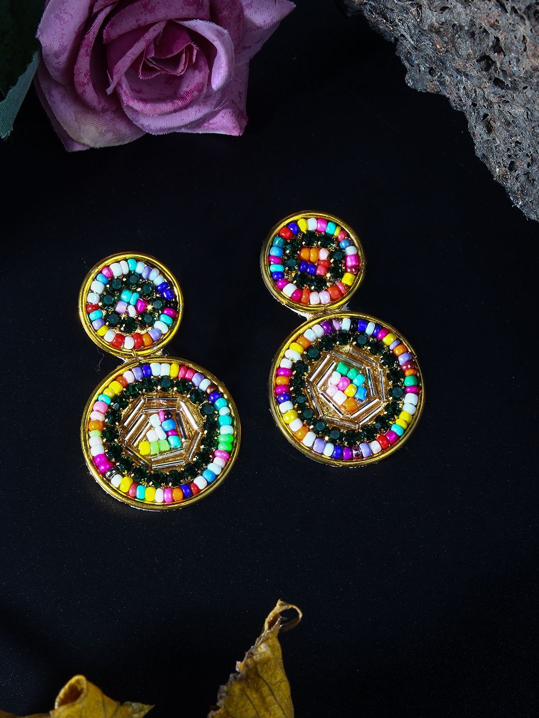 

KPOP Gold-Plated Circular Beaded Drop Earrings