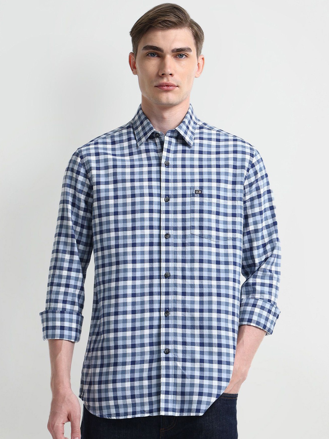 

Arrow Sport Men Slim Fit Opaque Checked Casual Shirt, Blue