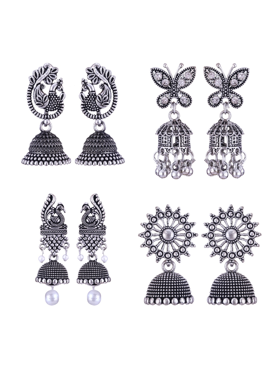 

DIVASTRI Peacock Shaped Jhumkas Earrings, Silver