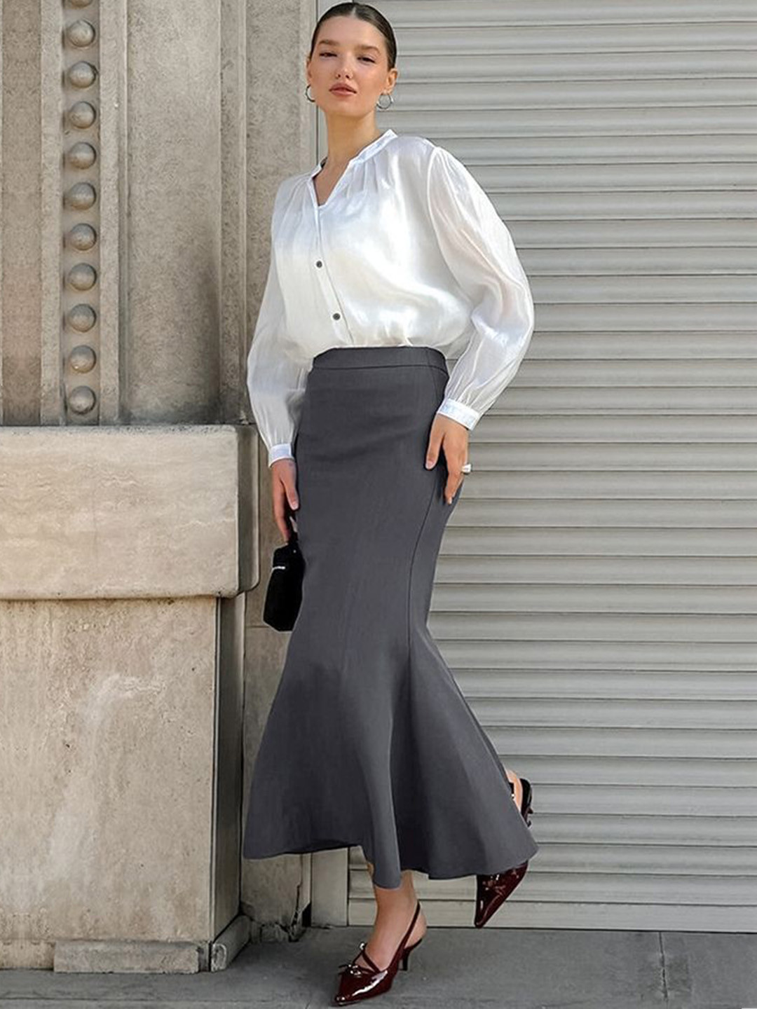

LULU & SKY Women Back Slit Pencil Maxi Skirts, Grey