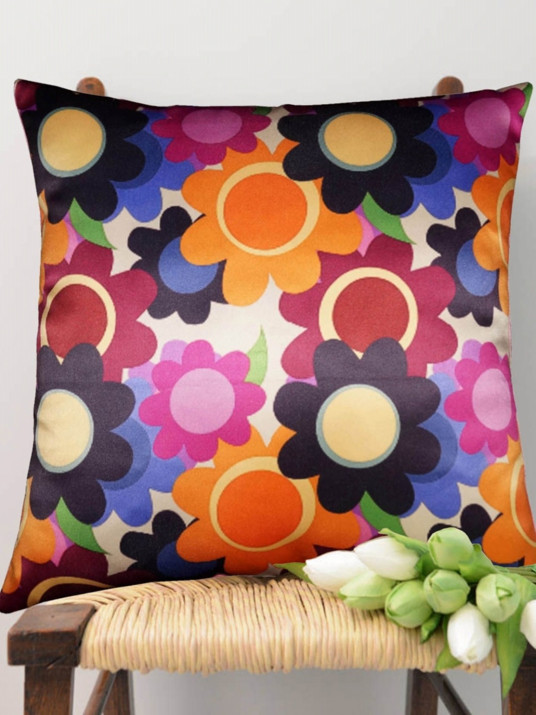 

Lushomes Blue & Orange-Coloured Floral Square Cushion Covers