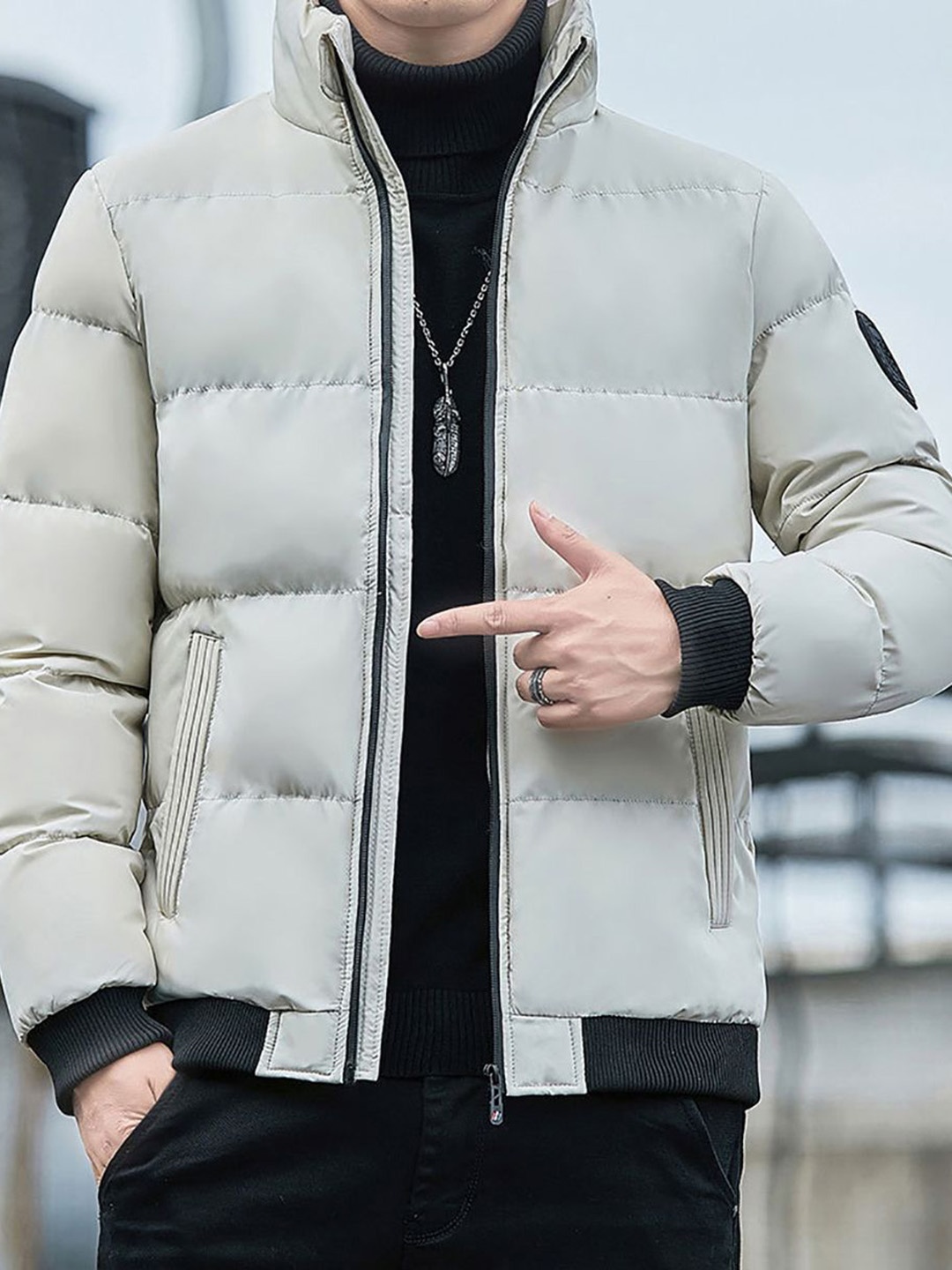 

StyleCast x Revolte Men Mock Collar Puffer Jacket, Grey