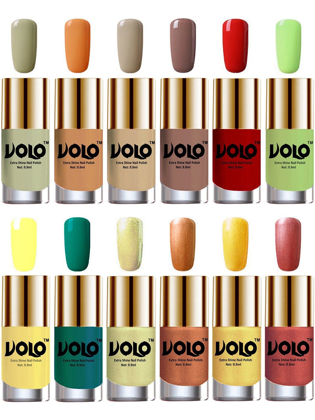 

VOLO Set Of 12 Luxury Super Shine Nail Polish - 9.9 ml Each - Combo-No-133, Orange