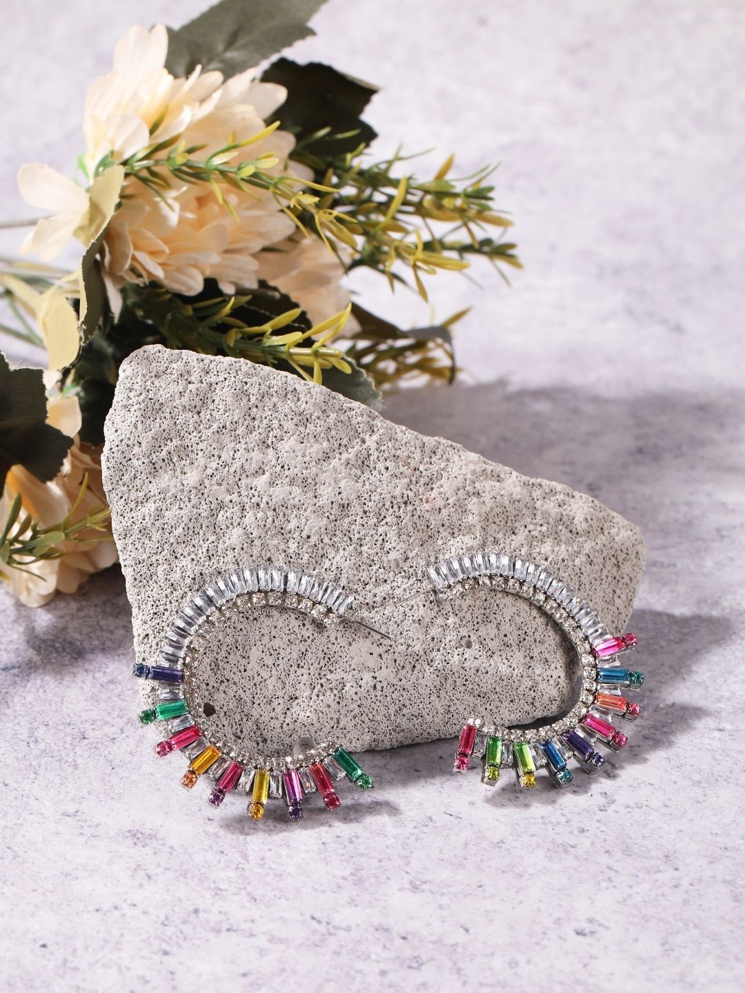 

KPOP Silver-Plated Rhinestone Contemporary Half Hoop Earrings