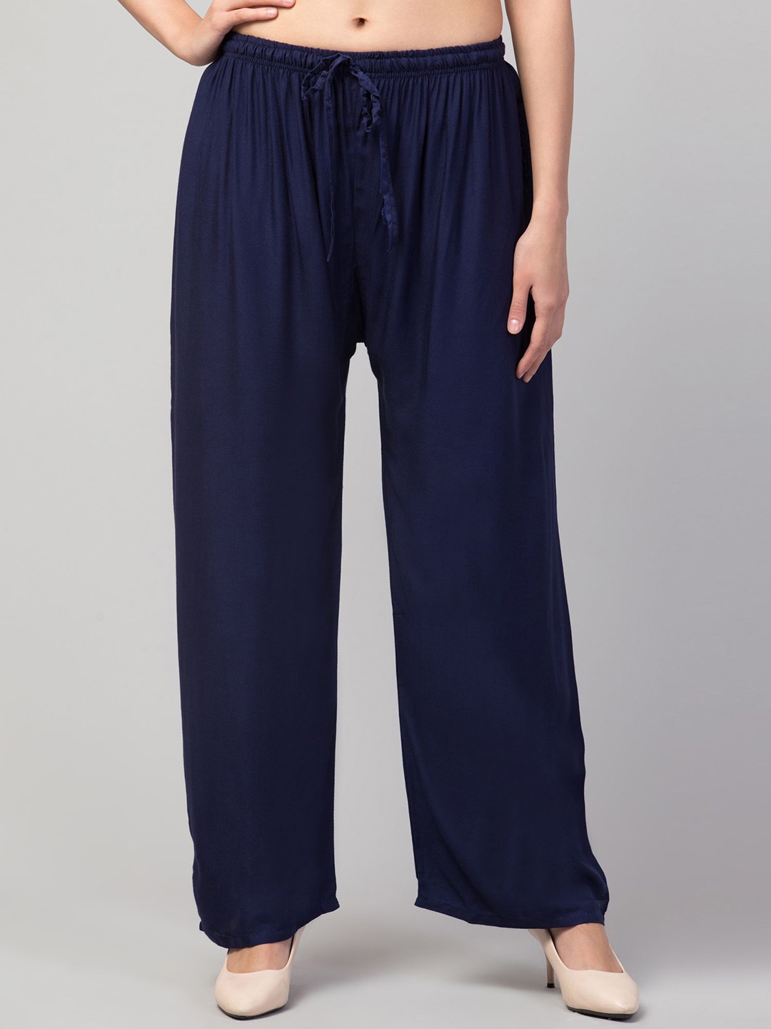 

FAMBEE Women Knitted Palazzos, Navy blue