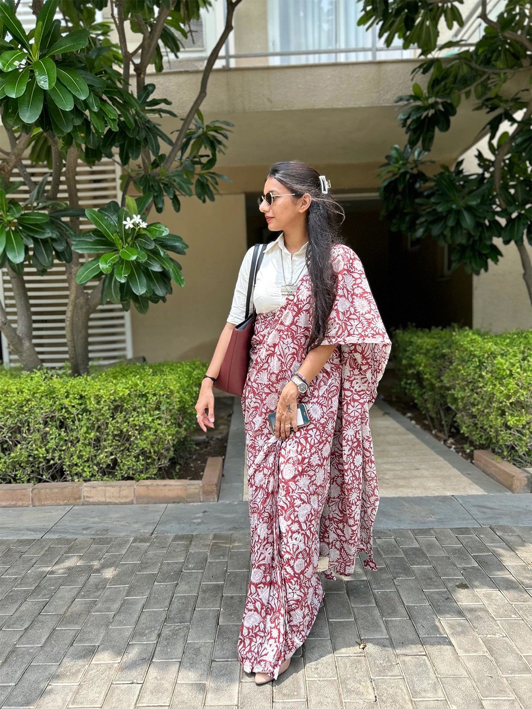 

Sidhidata Floral Printed Chanderi Saree, Maroon