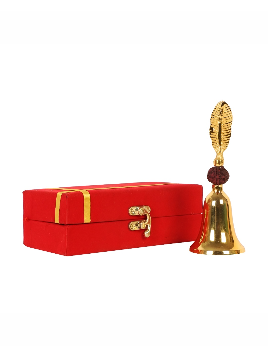 

Amaya Decors Yellow Textured Rudraksh Brass Pooja Bell With Velvet Box