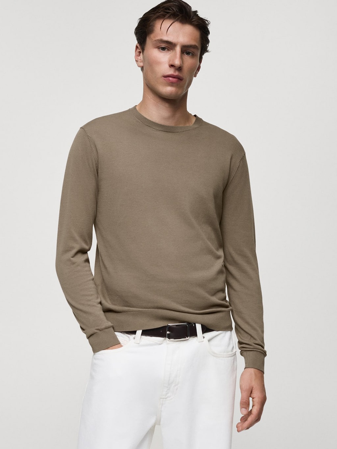 

MANGO MAN Long Sleeves Pure Cotton Sweater, Taupe