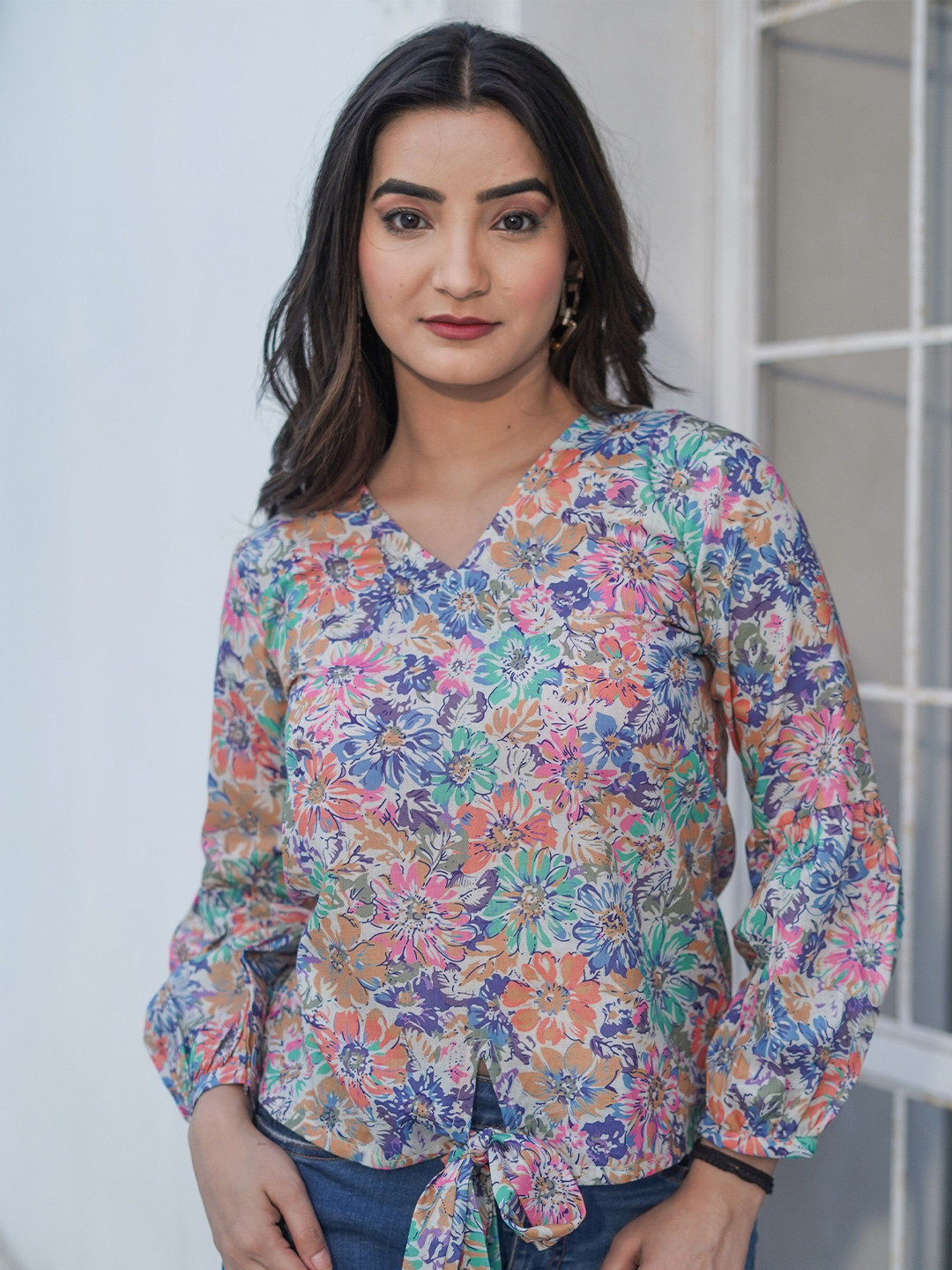 

GO BOUJEE Floral Print Cotton Top, Multi