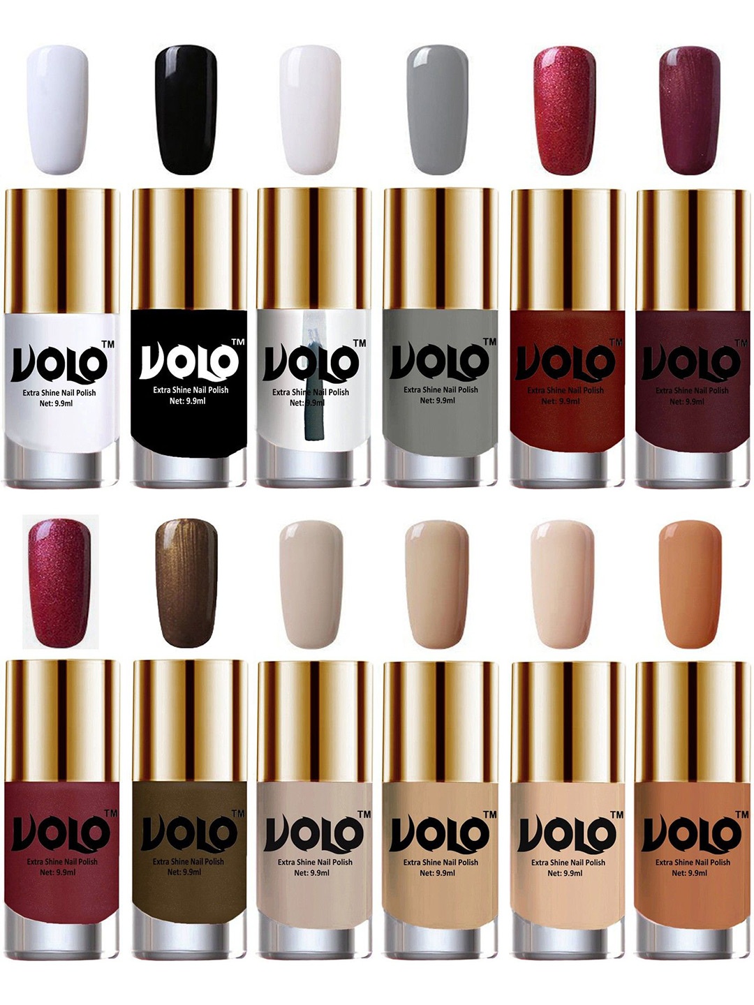 

VOLO Set Of 12 Luxury Super Shine Nail Polish - 9.9 ml Each-Combo No-343, Grey