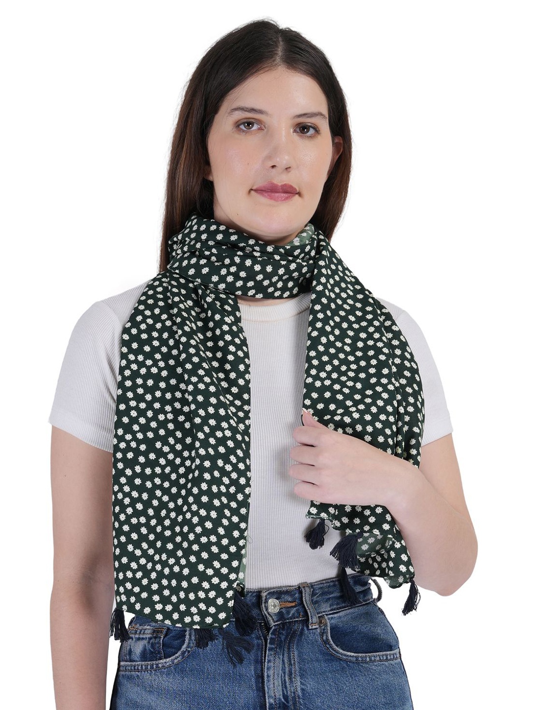 

TEEMOODS Women Printed Tasselled Scarf, Green