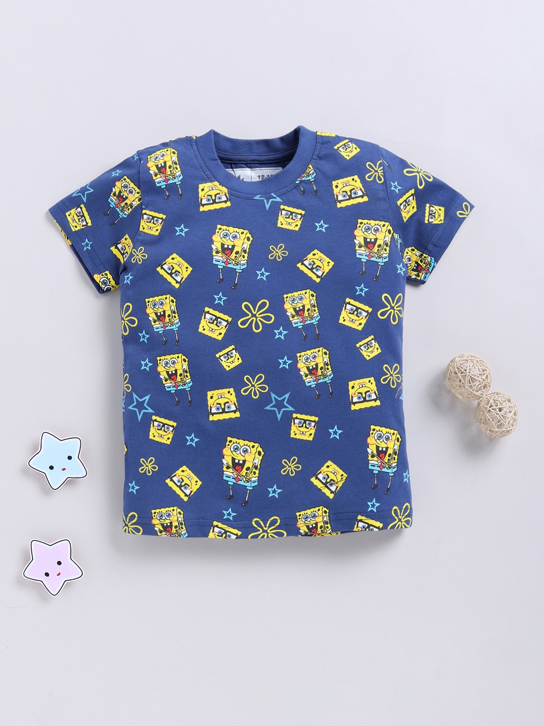 

YK X Minute Mirth Infant Boys Spongebob Printed Cotton T-shirt, Navy blue