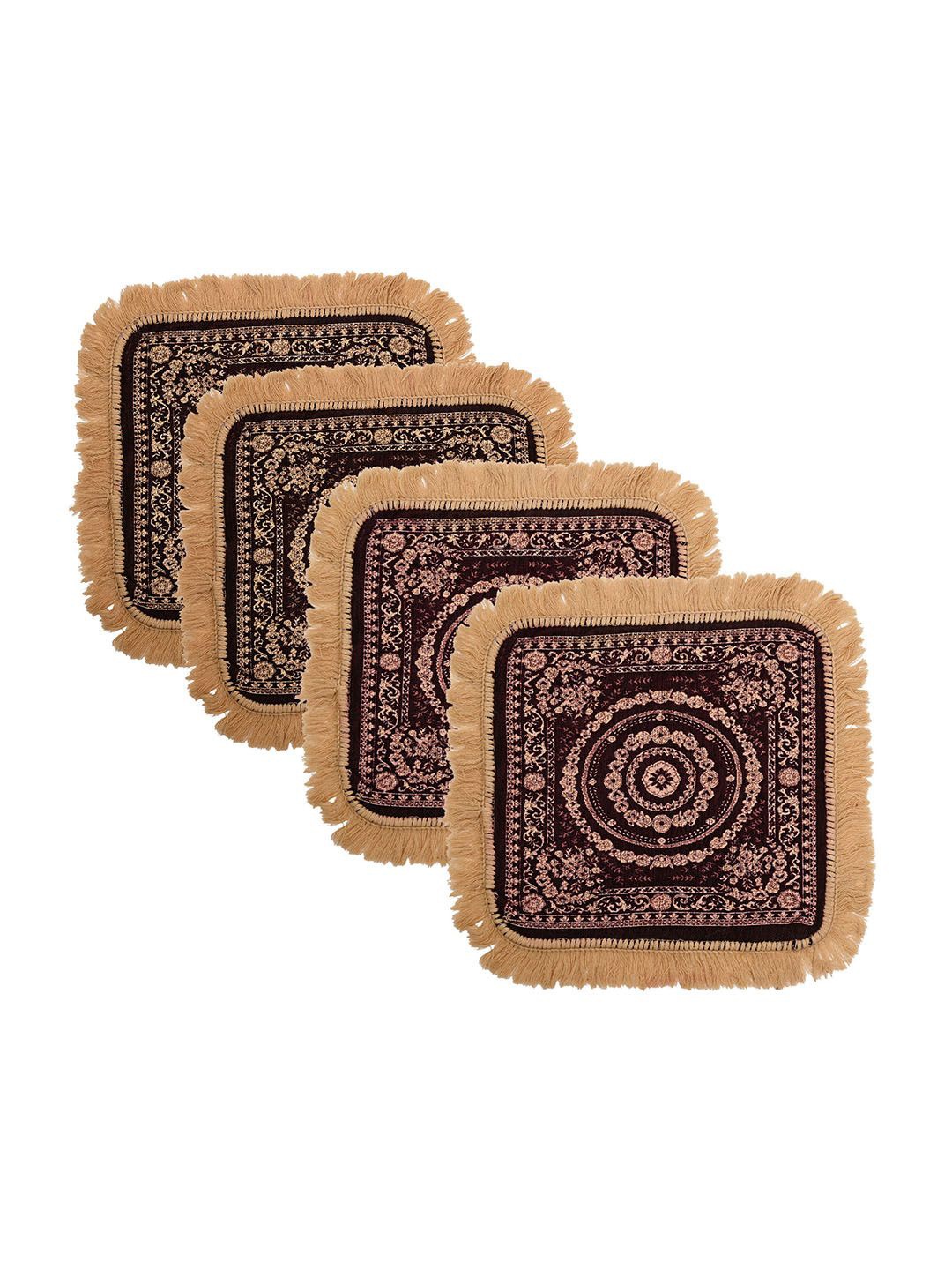 

Kuber Industries Purple & Brown 4 Pieces Floral Printed Velvet Pooja Mats