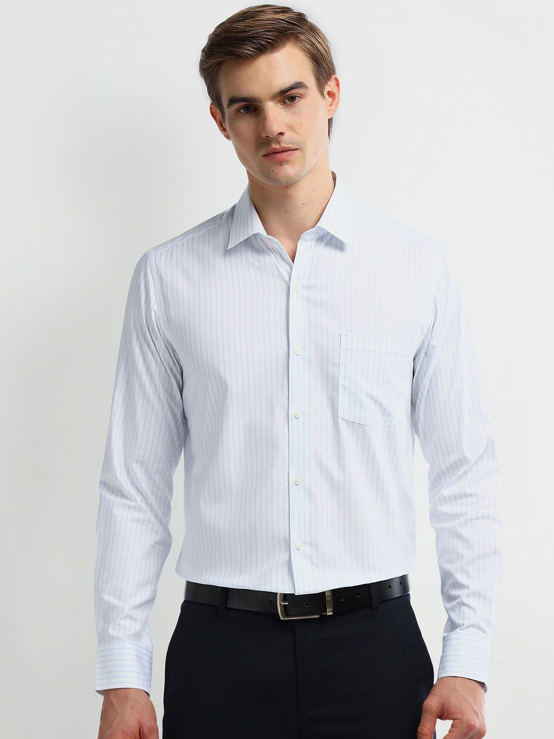 

Arrow Men Slim Fit Opaque Striped Formal Shirt, Blue