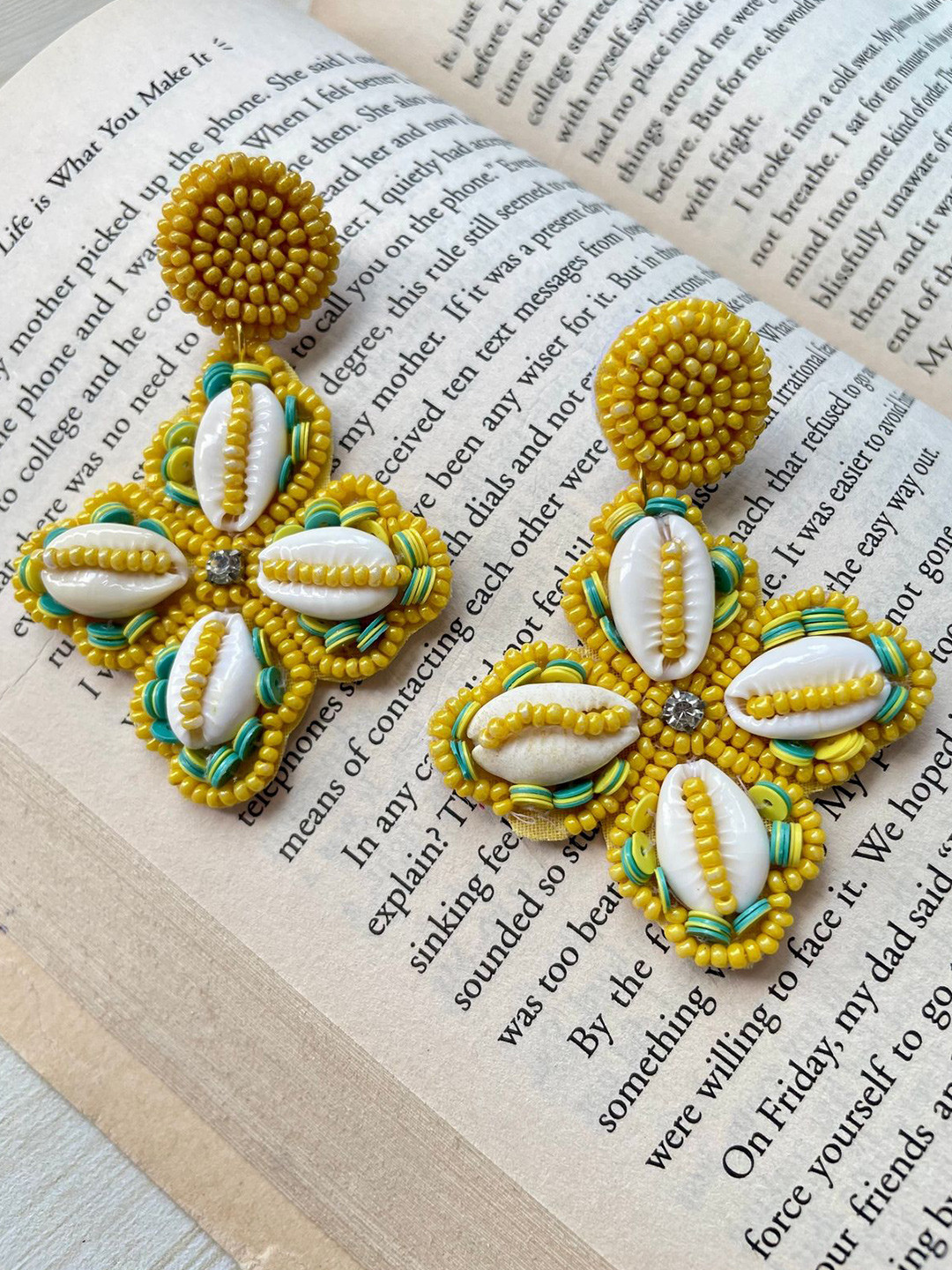

ISHKAARA Beaded Contemporary Drop Earrings, Yellow