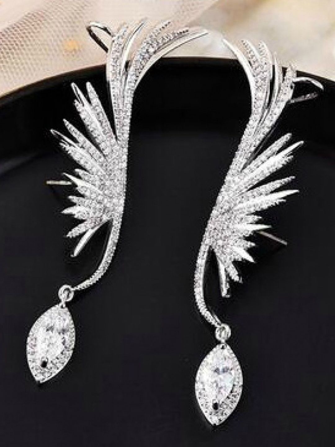 

Krelin Silver Plated Cubic Zirconia & Rhinestone Classic Ear Cuff Earrings