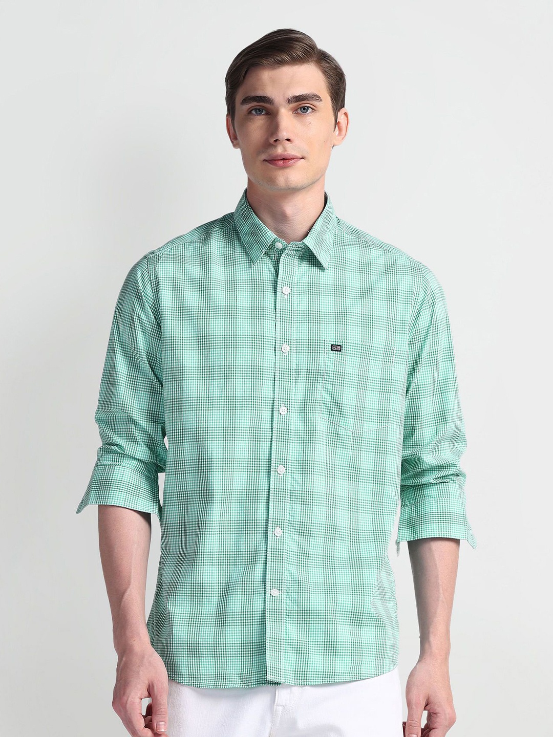 

Arrow Sport Men Slim Fit Tartan Checks Opaque Checked Casual Shirt, Green