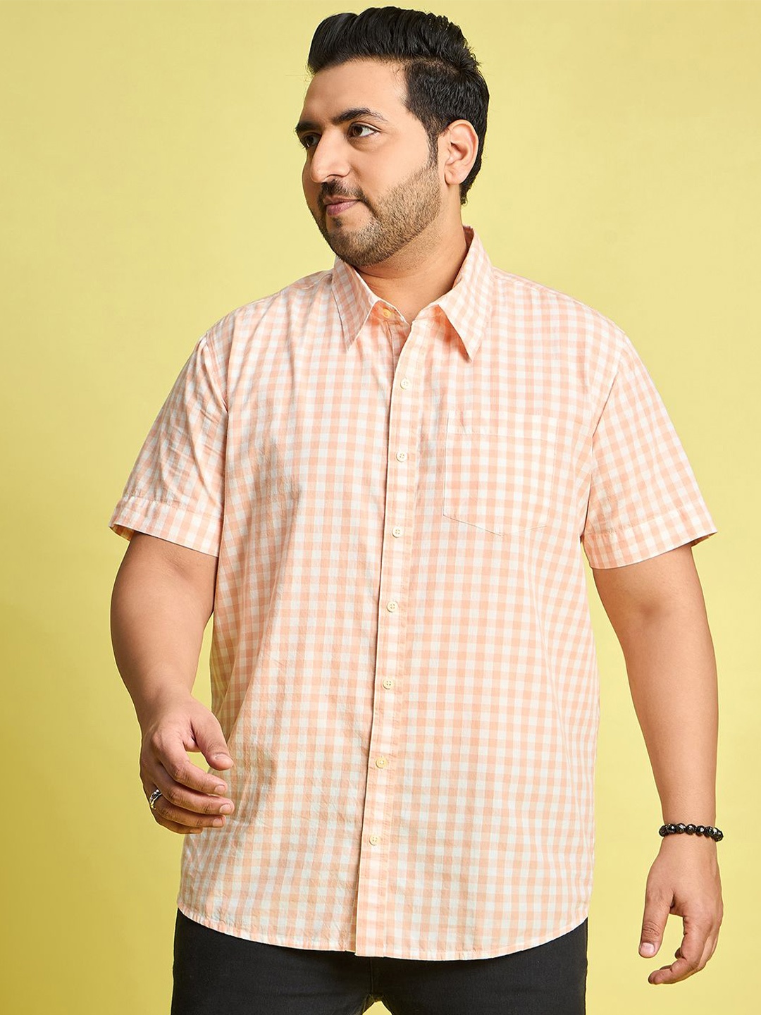 

bigbanana Men Gingham Checks Opaque Checked Casual Shirt, Orange