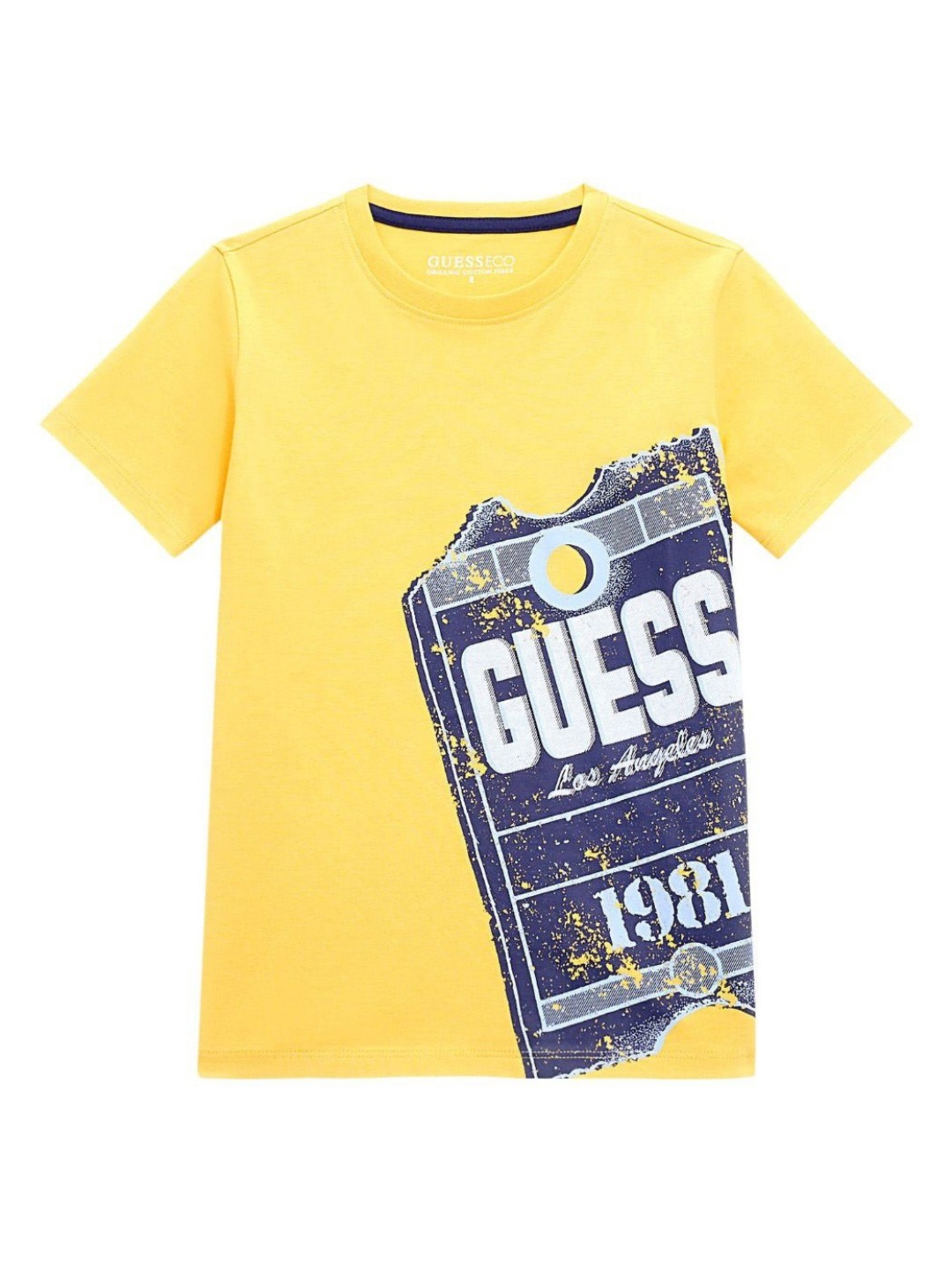 

GUESS kids Boys Graphic Printed Round Neck Cotton T-shirt, Yellow