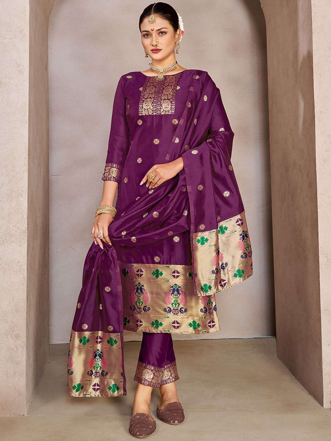 

Lilots Unstitched Dress Material, Violet