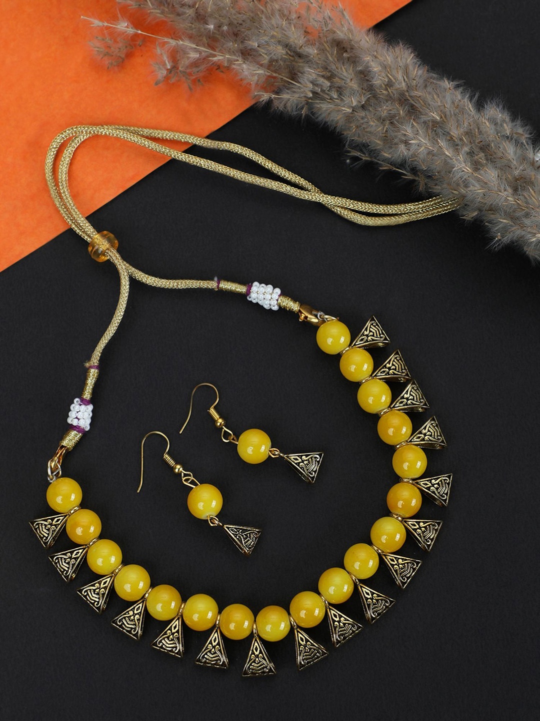 

ANIKAS CREATION Gold-Plated Beaded Necklace & Earrings