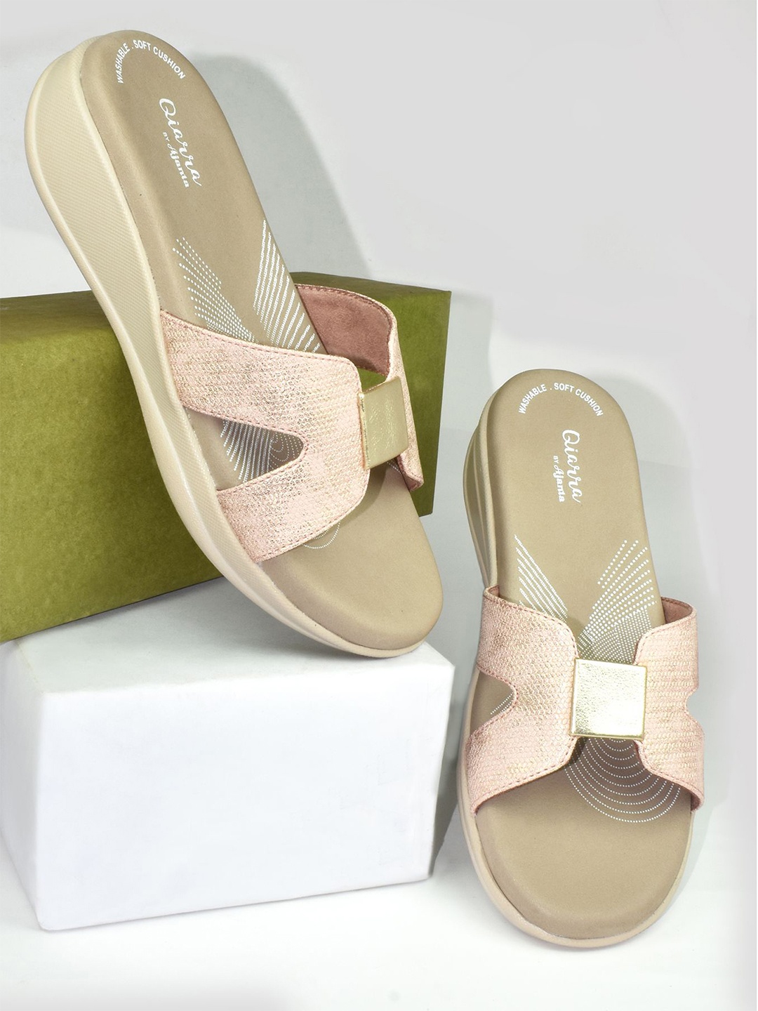 

Ajanta Women Colourblocked Gladiators with Bows Flats, Beige