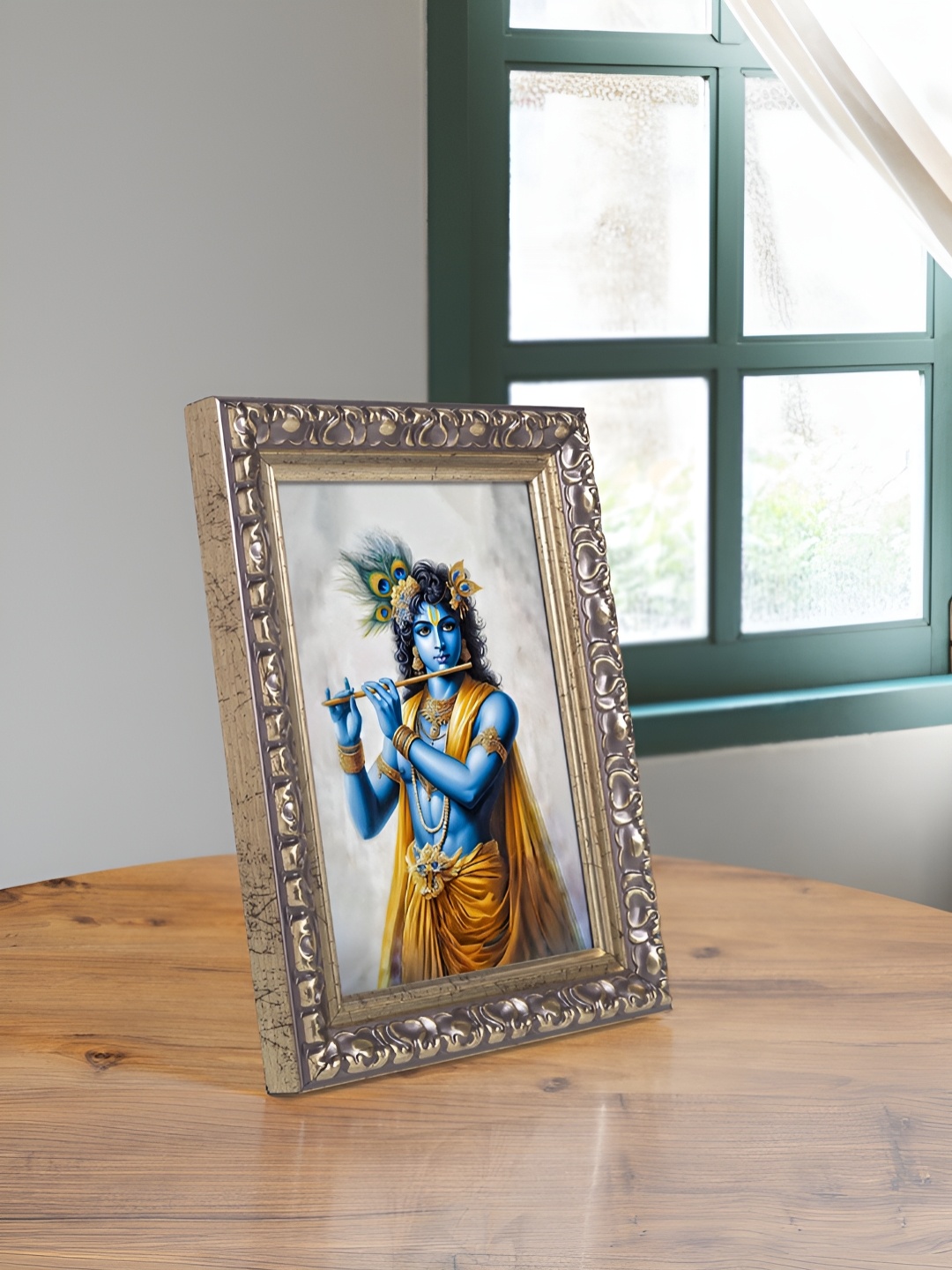 

Golden Peacock Brown Self Design Table Photo Frame