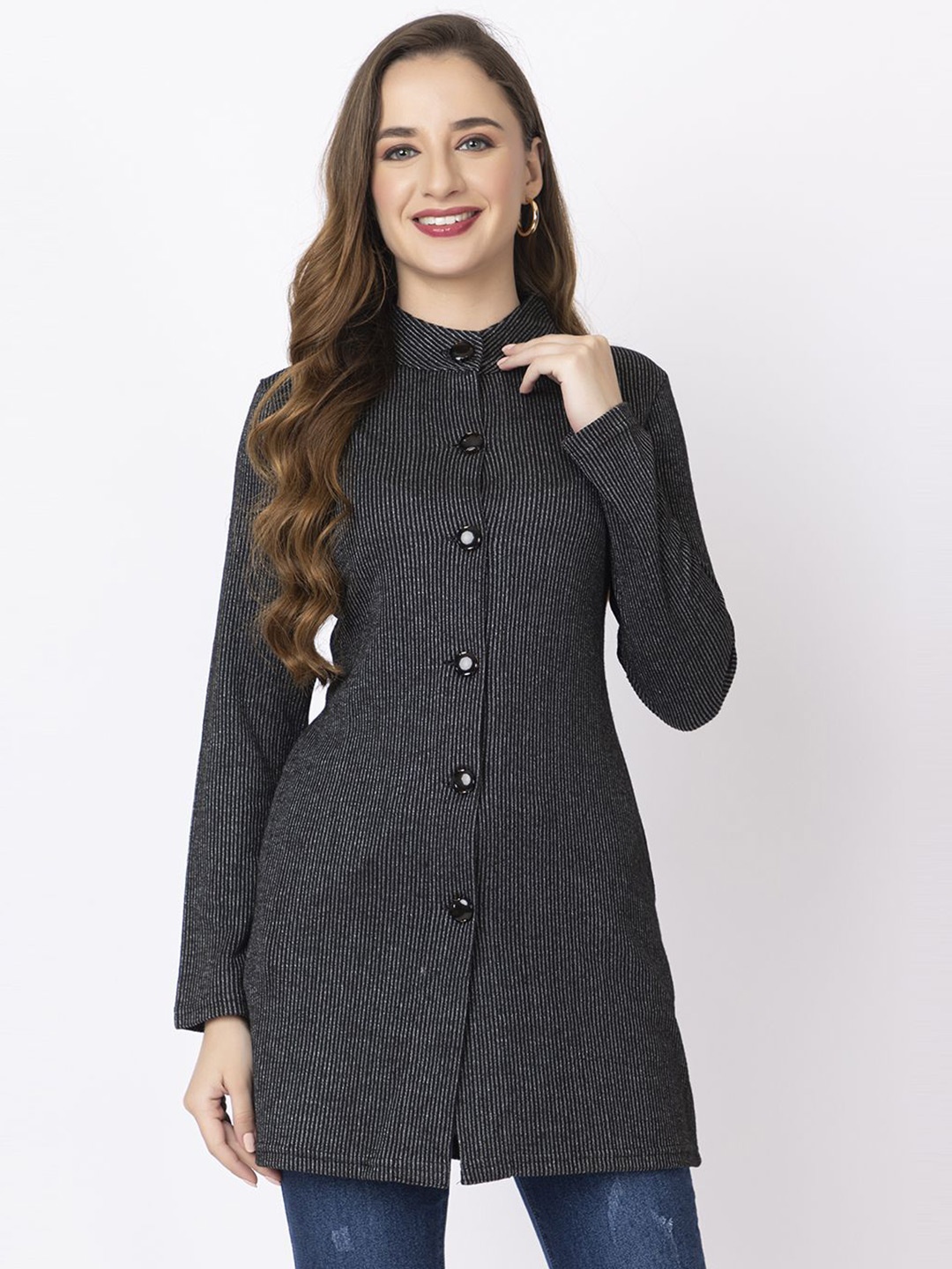 

KEIKO Women Striped Longline Cardigan, Black