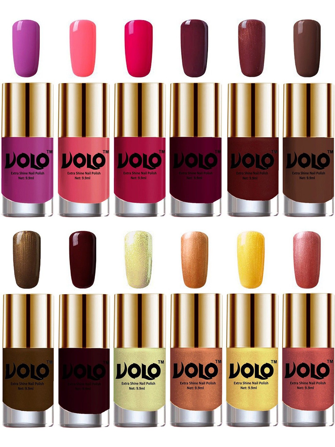 

VOLO Set Of 12 Extra Shine Vibrant Shades Nail Polish- 9.9ml Each- Combo No-88, Purple