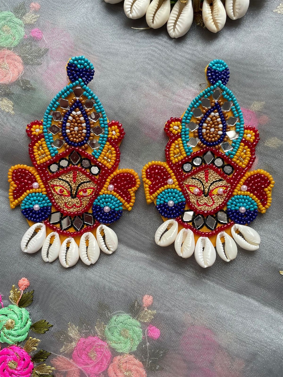 

ISHKAARA Beaded Navratri Drop Earrings, Red