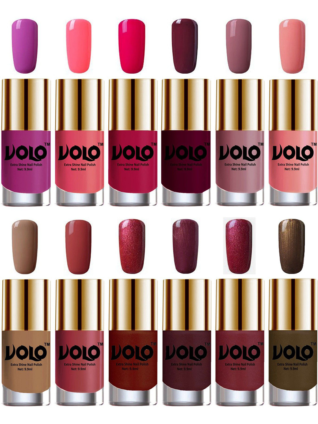 

VOLO Set of 12 Luxury Super Shine Vibrant Shades Nail Polish-9ml Each-Combo No-47, Multi