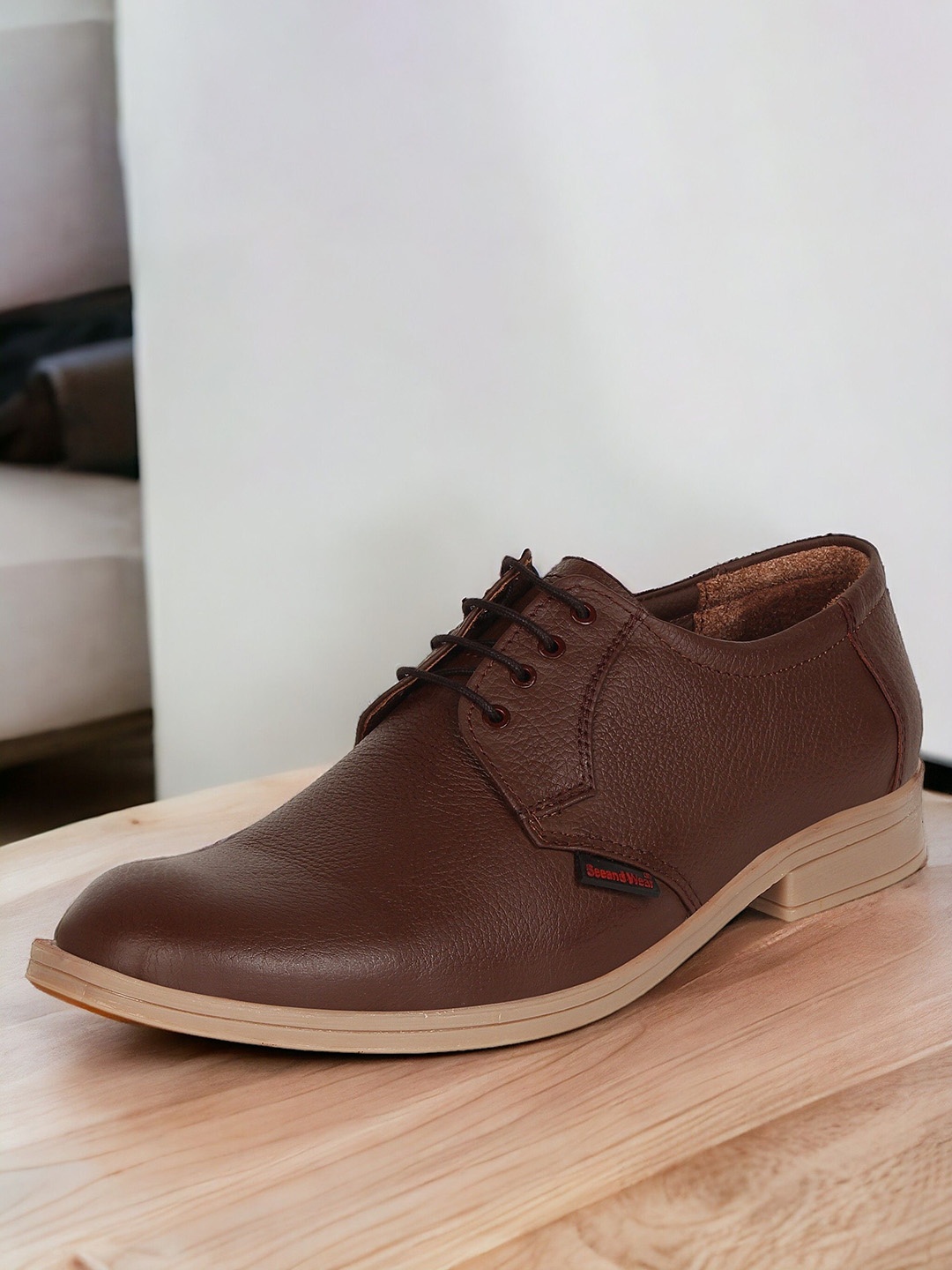 

SeeandWear Men Round Toe Leather Formal Derbys, Brown