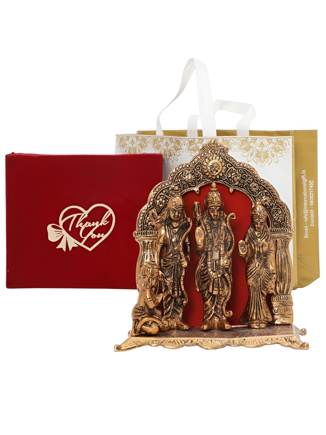 

INTERNATIONAL GIFT Copper-Toned Religious Ram Darbar With Velvet Box & Thank You Tag
