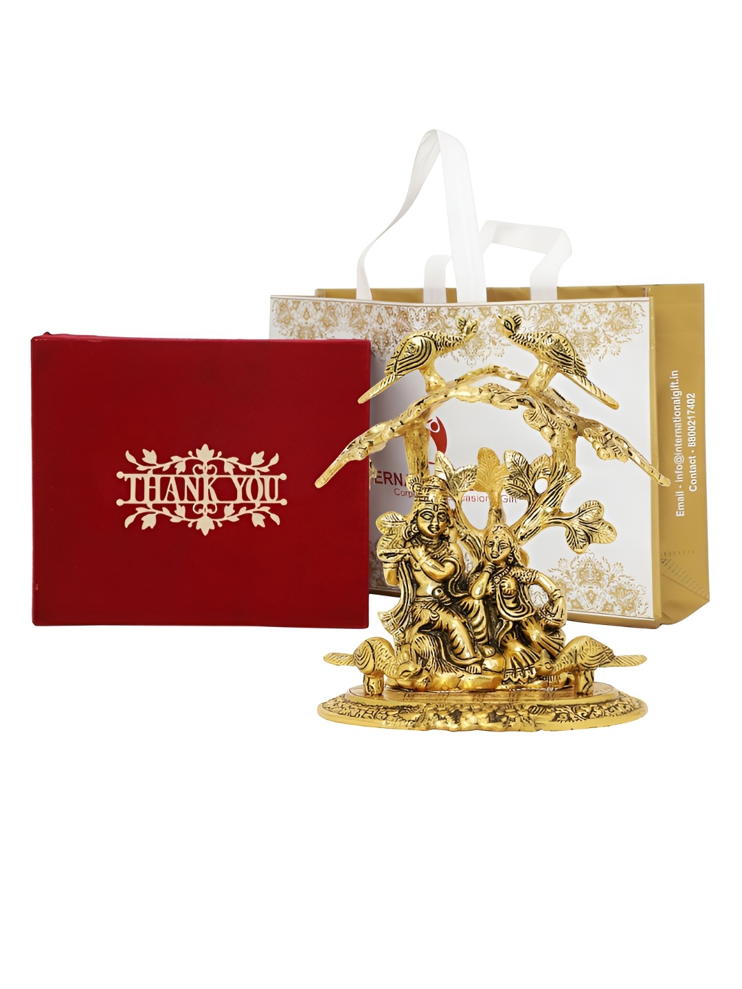 

INTERNATIONAL GIFT Gold-Toned Religious Radha Krishna Tree With Velvet Box & Thank You Tag