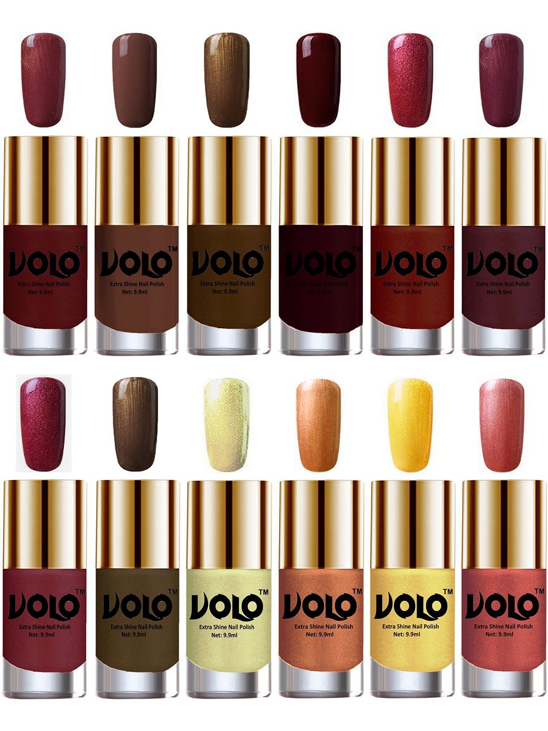 

VOLO Set Of 12 Luxury Super Shine Vibrant Shades Nail Polish-9ml Each-Combo No-357, Multi