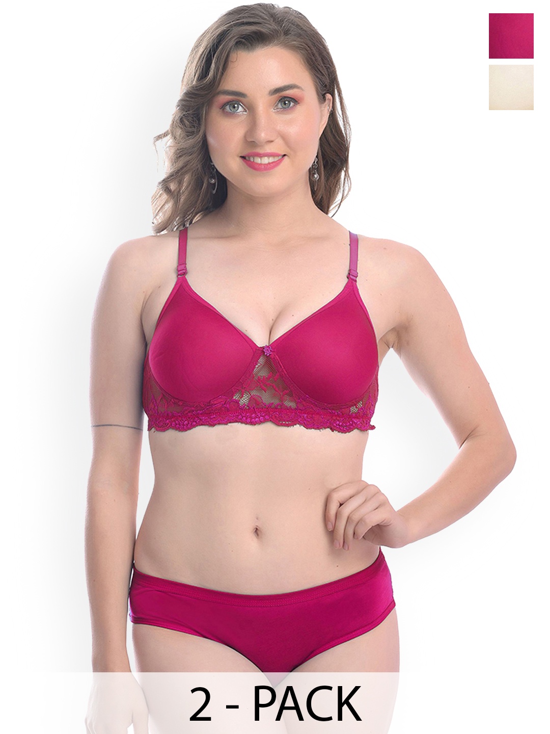 

AROUSY Pack Of 2 Lightly-Padded Lingerie Sets, Pink