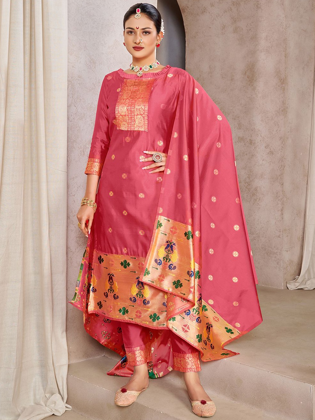 

Lilots Unstitched Dress Material, Pink