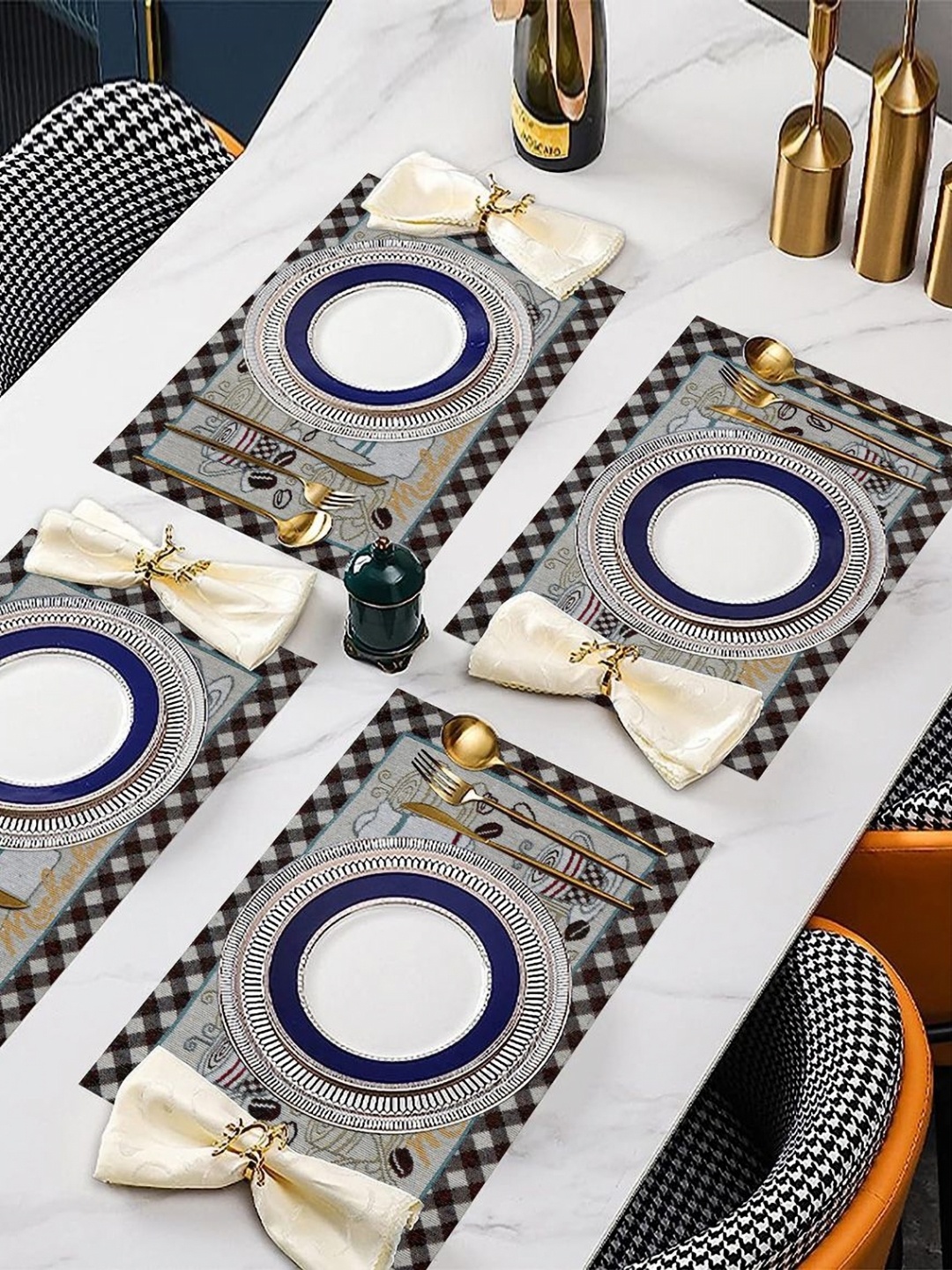 

PRAKARTIK Set of 4 Beige & Brown Printed Heat Resistant Dining Table Mats