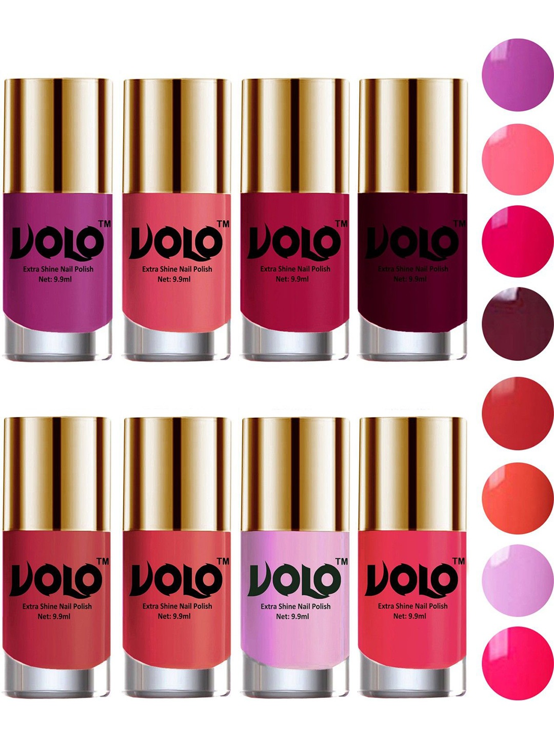 

VOLO Set of 8 High-Shine Professional Nail Polish-9ml Each-Combo No-19, Multi