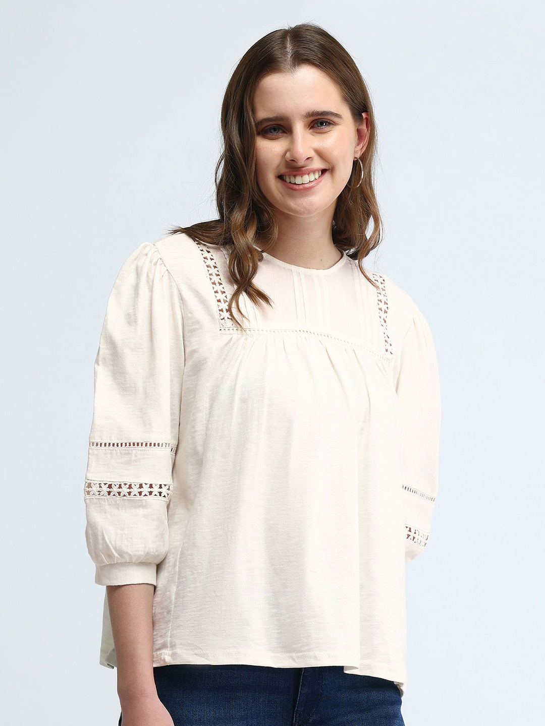 

U.S. Polo Assn. Women Solid Round Neck Cotton Top, White