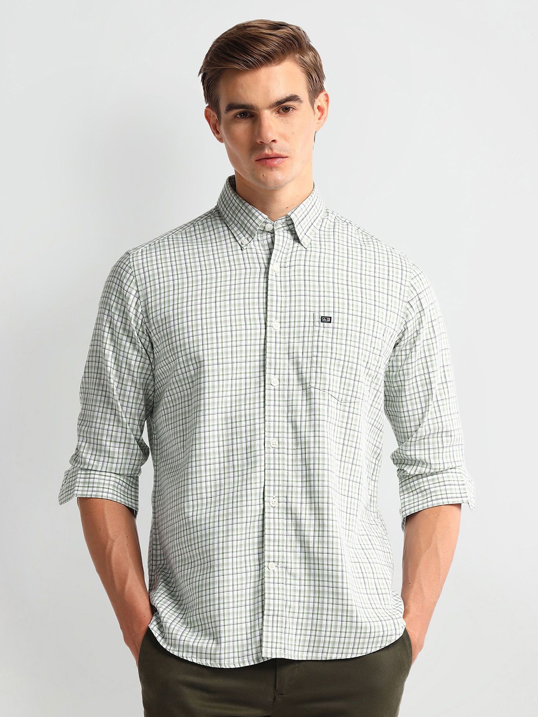 

Arrow Sport Men Slim Fit Tartan Checks Opaque Checked Casual Shirt, Green