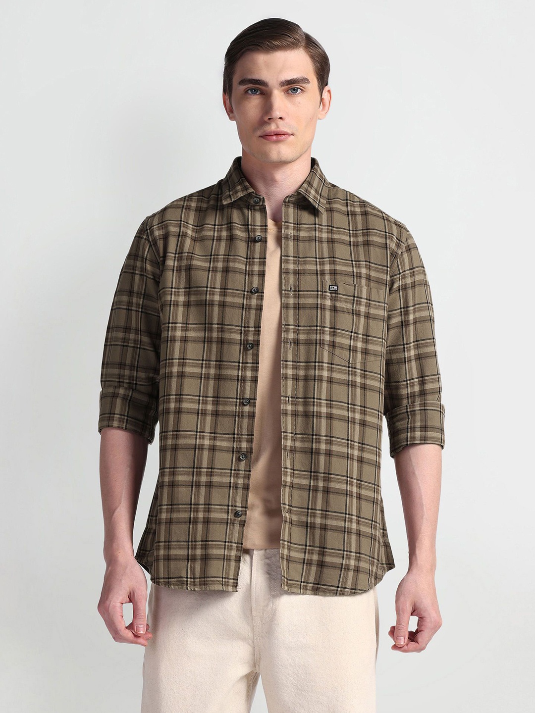 

Arrow Sport Men Slim Fit Tartan Checks Opaque Checked Casual Shirt, Brown