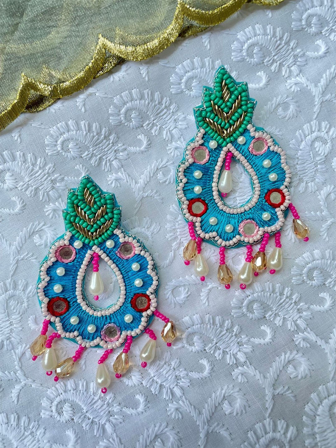 

ISHKAARA Beaded Contemporary Drop Earrings, Blue