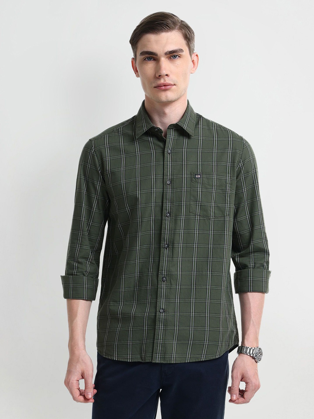 

Arrow Sport Men Slim Fit Tartan Checks Opaque Checked Casual Shirt, Green