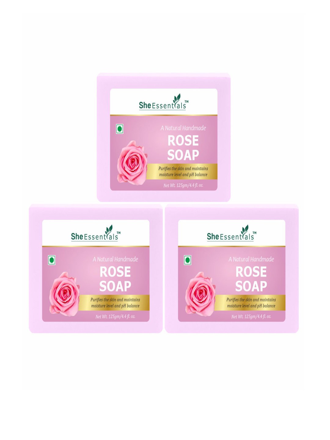 

She Essentials Set Of 3 Natural Rosewater Soap- 125g Each, Transparent