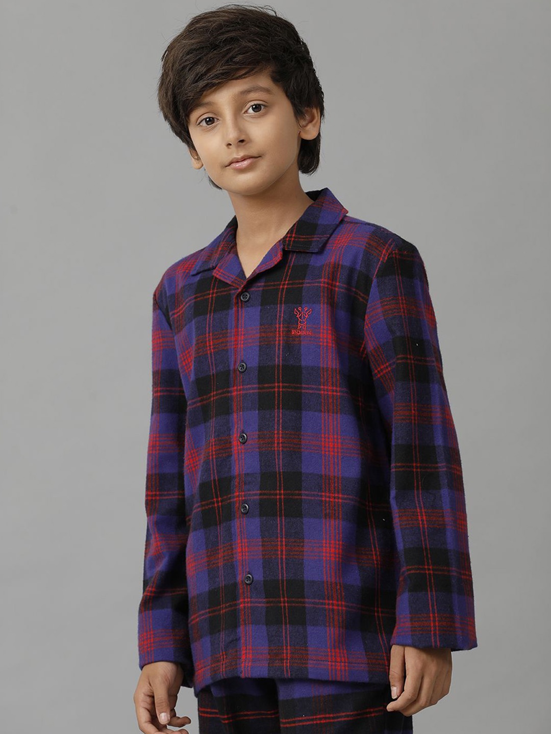 

UNDER FOURTEEN ONLY Unisex Kids Checked Night suit, Purple
