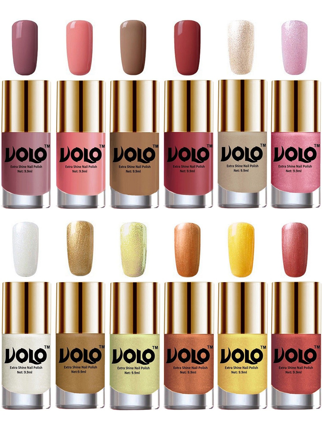 

VOLO Set Of 12 Luxury Super Shine Vibrant Shades Nail Polish -9ml Each-Combo No-215, Multi