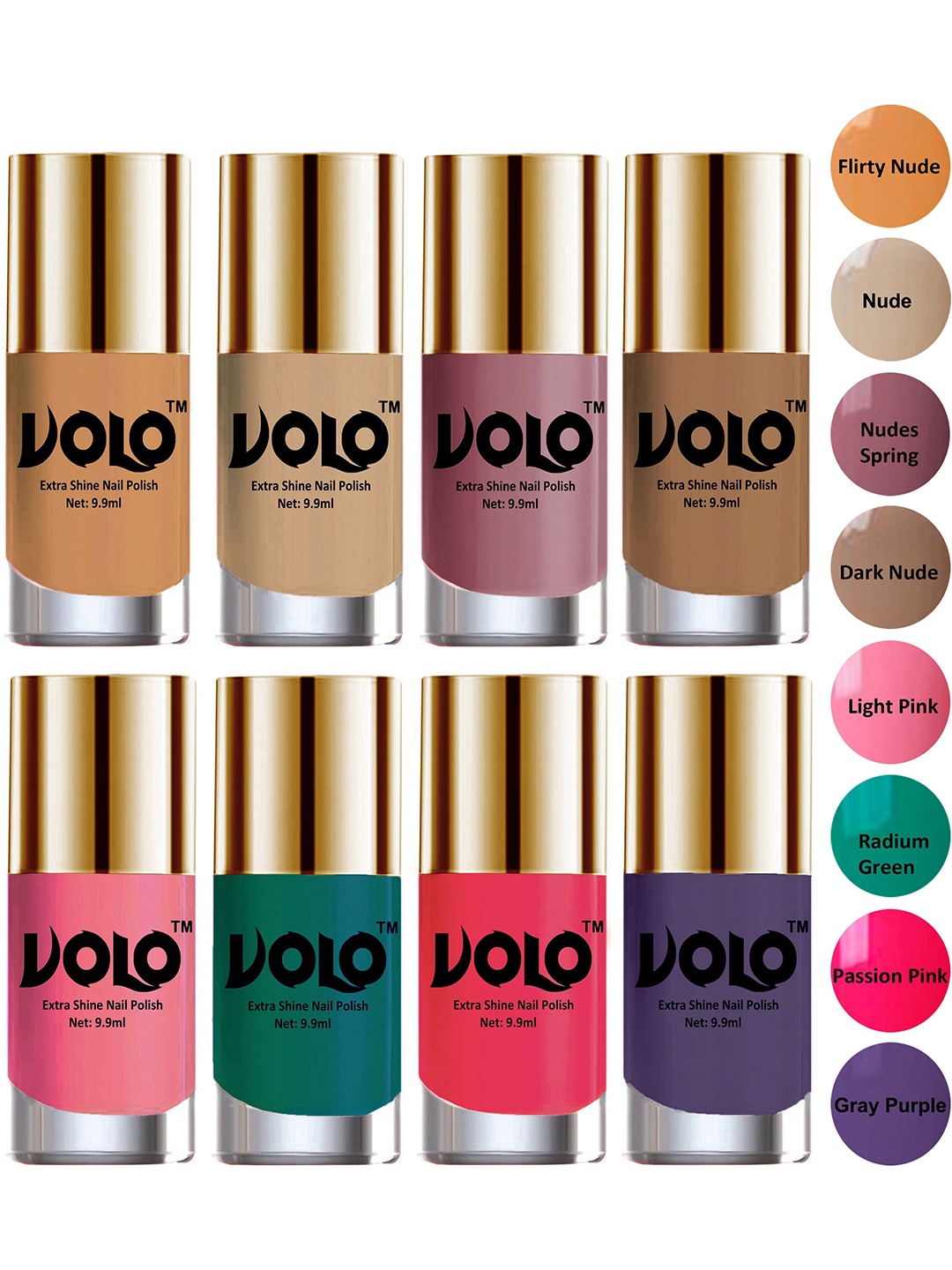 

VOLO Set Of 8 New Look Extra Lasting Nail Polish - 9.9 ml Each - Combo-No- 12, Pink
